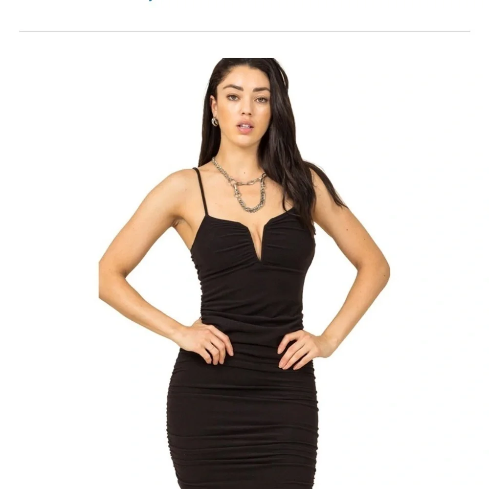 Crystal Doll Black mesh sleeveless bodycon Ruched mini Dress Size small